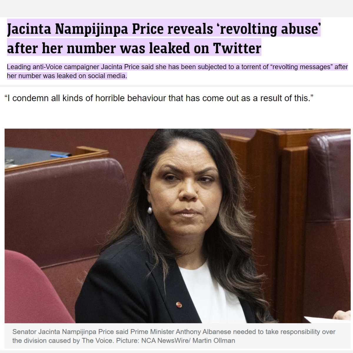 Many bots are verbally abusing Jacinta Price
